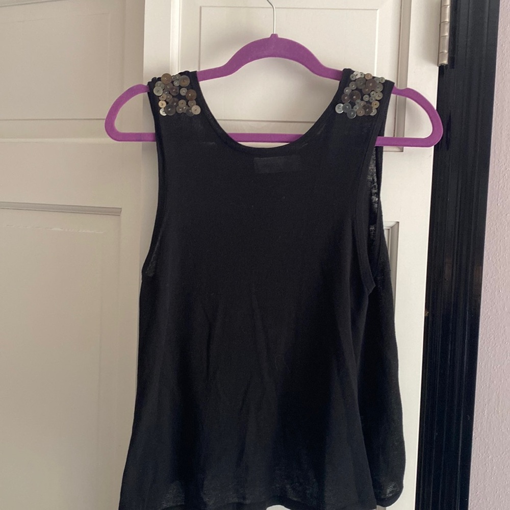 Laurie b. Black sleeveless tank top with sequined shoulders.